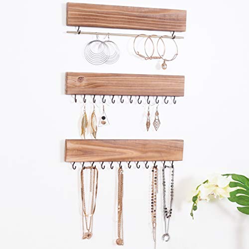 Rustic Jewelry Organizers, Necklace Holder, Wall Mounted Storage Rack, Wood & Metal Jewelry