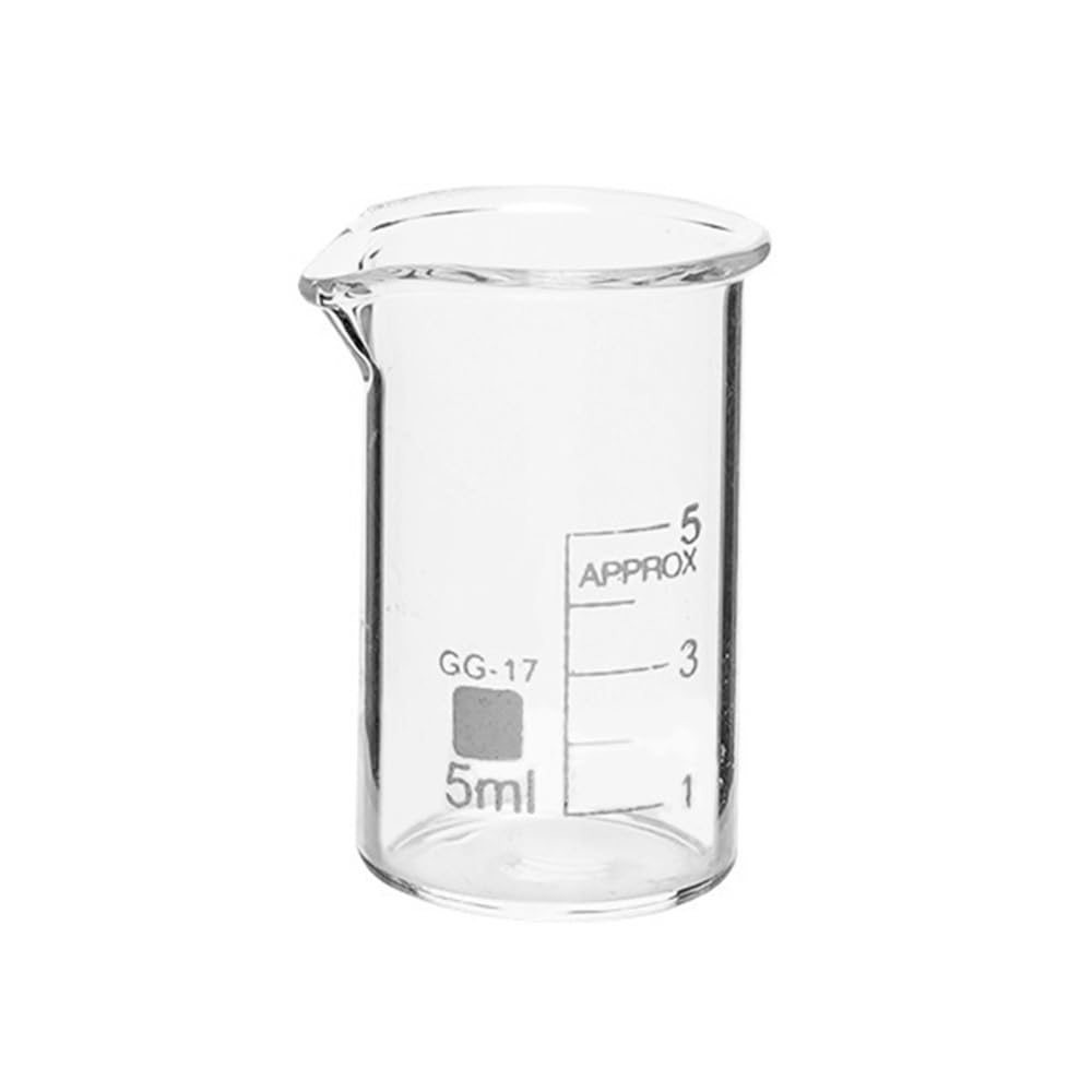Becher da 5 ml con beccuccio, becher in Vetro borosilicato di Forma Bassa, becher Trasparente in Vetro Spesso per Laboratorio Chimico