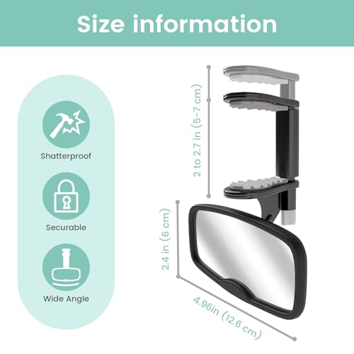 Clip Baby Car Mirror – Rear Facing Car Mirror for Baby, Over-the-Mirror Design, Shatterproof Glass, 360° Swivel, Universal Fit for Rearview Mirror – Toddler Car Safety Essential, Baby Car Accessories
