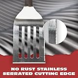 BBQ-AID Pro BBQ Metal Spatula - 17" Barbecue Spatula Stainless Steel with Serrated Knife Edge - Acacia Wood Handle - Heavy Duty Built to Last