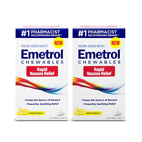 Emetrol Non-Drowsy Nausea Relief - Chewable Medicine for Upset Stomach - Pharmacist Recommended Nausea Relief - Lemon Flavor 84 Tablets
