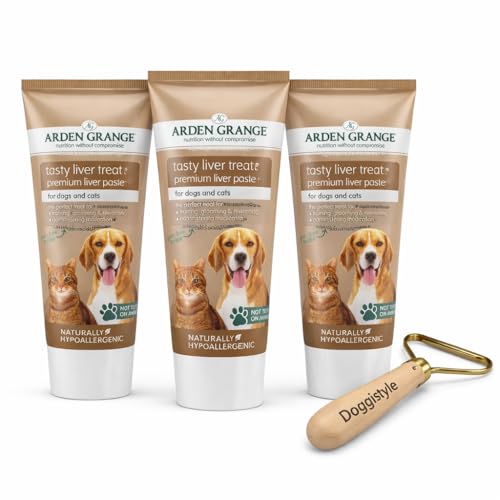 Doggistyle Arden Grange Tasty Liver Treat Paste 3 Pack for Dogs & Cats + Pet Hair Remover Bundle - Dog Training Treat Cat Treat Medication Aid & Fur Removal Tool