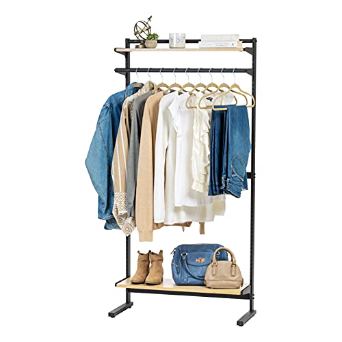 IRIS USA 34 Inch Freestanding Shelving Unit with Adjustable Shelf Brackets, Heavy Duty Steel Frame with Wood Shelves for Bookshelf, Clothes Rack, Laundry Storage Shelf, 2 Adjustable Shelves