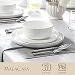 MALACASA Plates and Bowls Sets, 24 Pieces Modern Porcelain Dinnerware Set for 8, Ceramic Dishware Dishes White Kitchen Dinner Dining Ware Set, Microwave and Dishwasher Safe, Series LUNA - Image 3