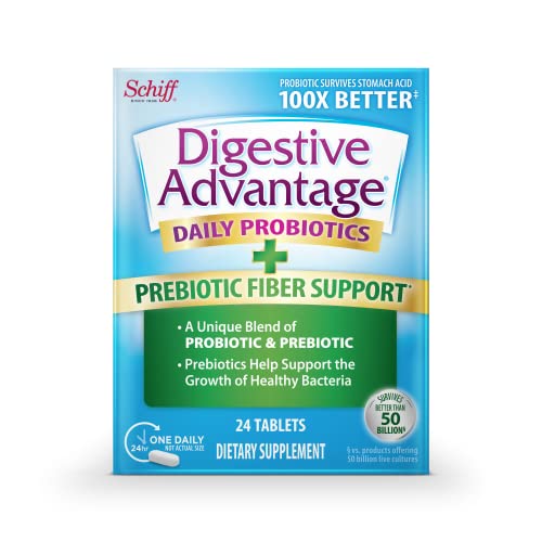Digestive Advantage Prebiotic Fiber + Probiotics for Digestive Health, Daily Probiotics for Women & Men, Support for Occasional Bloating, Minor Abdominal Discomfort & Digestive Balance, 24ct Tablets