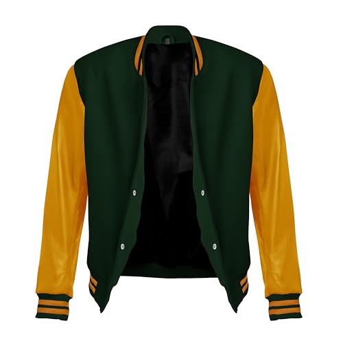 Image of Red And Black Letterman Jacket Men - Mens Black Varsity Letterman High School Baseball Bomber Jacket
