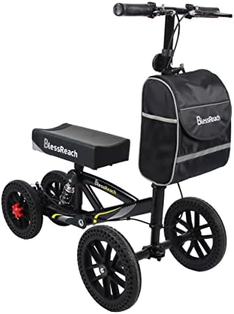 BlessReach All Terrain Foldable Knee Scooter Walker - Economical Knee Walker for Foot Injuries, Compact Crutches Alternative - Black