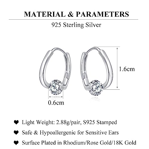 Sluynz 925 Sterling Silver Shiny Cz Hoop Earrings For Women Teens Girls 1.6Cm Hoop Earrings Unique Oval Hoop Earrings Huggie (A-Silver) #TOP6
