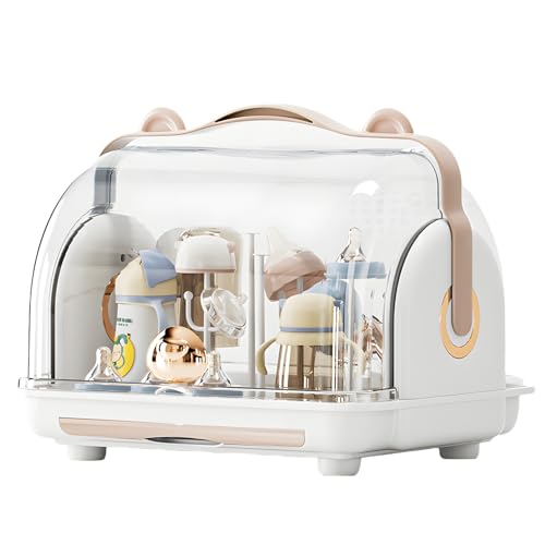 Image of QDTTSRY Baby Bottle Drying Rack Storage, Nursing Bottle Storage Box Organizer with Cover, Portable Kitchen Cabinet Organizer, Durable countertop Dryer (Orange)