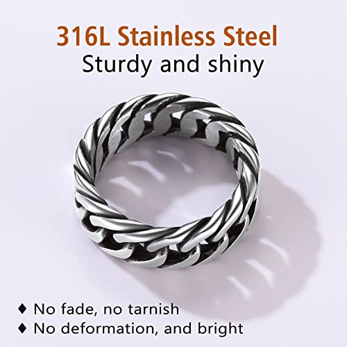 FindChic Punk Chain Link Rings Statement Rings for Women Men Stainless Steel Index Middle Knuckle Finger Hip Hop Rings for Couples Size 8 Cocktail Party Jewelry - Thumbnail 3