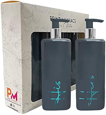 Print Maniacs Mrs Hinch Inspired Signature Grey 500ml Square Reusable Dispenser Bottle Silver Pump Personalised Bathroom Storage Toiletries Set F2 (White, Shampoo and Conditioner)