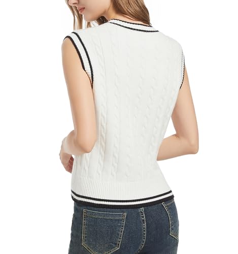Image of Womens Sweater Vest Sleeveless Cotton Casual V Neck Pullover