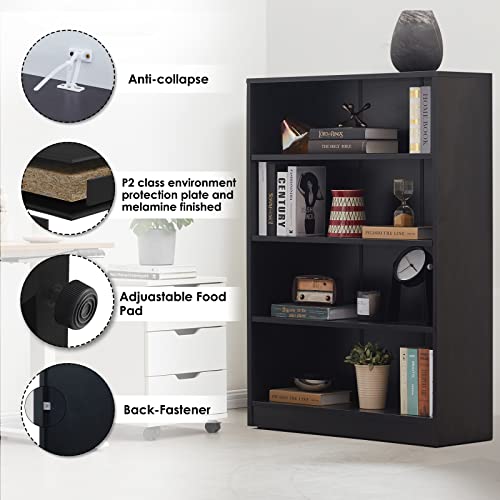 Sunon Wood Bookcase 4-Shelf Freestanding Display Wooden Bookshelf for Home Office School (11.6\'\' D*33\'\' W*48\'\' H,Black)