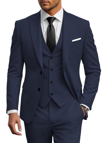 Image of Wangyue Men's Suits 3 Piece Slim Fit Wedding Suits for Men Formal Business Suit Party Prom Tuxedo