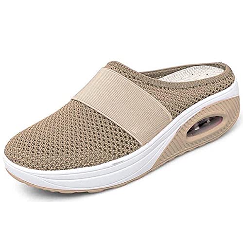 Eogrokerr Chaussons doux pour femme - Sandales orthopédiques en maille à coussin d'air - À enfiler - Respirantes et décontractées, kaki, 38 EU Cover