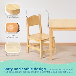 Solid Wood Toddler Table and Chair Set Ergonomically Designed Kids Table and Chairs for Arts Crafts Reading Preschool Kindergarten Playroom Great Growth Present for Children