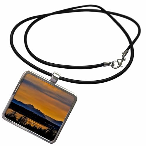 3dRose Golden sunset glow on Dyes Inlet, Bremerton, Washington Necklace With Rectangle Pendant
