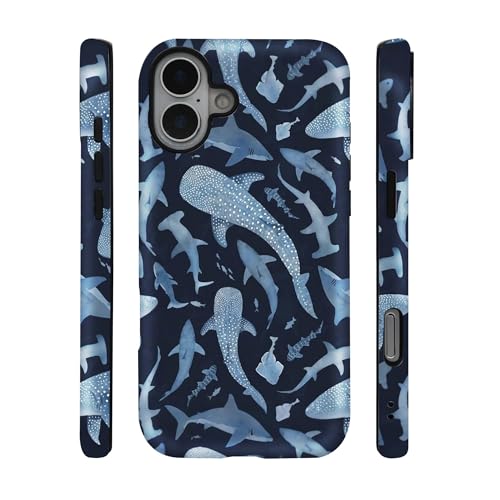 qizjio Aesthetic Shark and Whale Art Phone Case – Cute Ocean Animal, Slim Protective Cover for iPhone 16 Plus