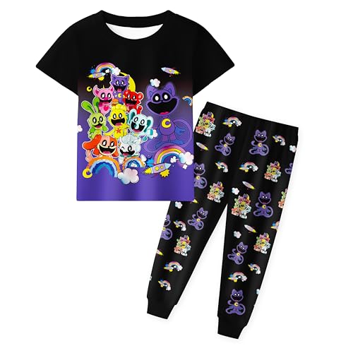 Aepotumn Smiling Critters Plush Pyjamas for Boys CatNap Long Sleeve Pjs Tops and Pants 2 Piece Sleepwear Pajama Set 5-12 Years
