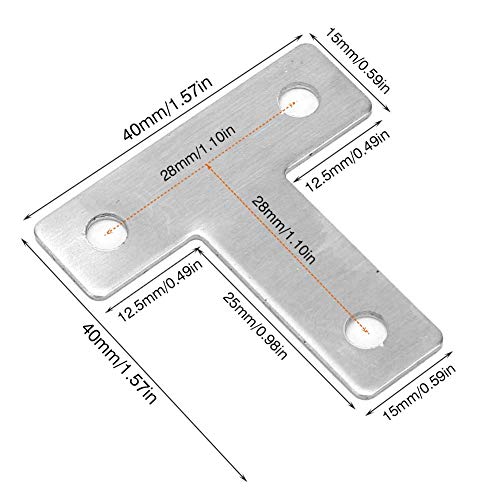 Obelon T Shaped Repair Plate 40Mm - Stainless Steel T-Plates Corner Braces Fixing Bracket With 30 Screws For Wood Furniture, 10 Pcs #TOP2