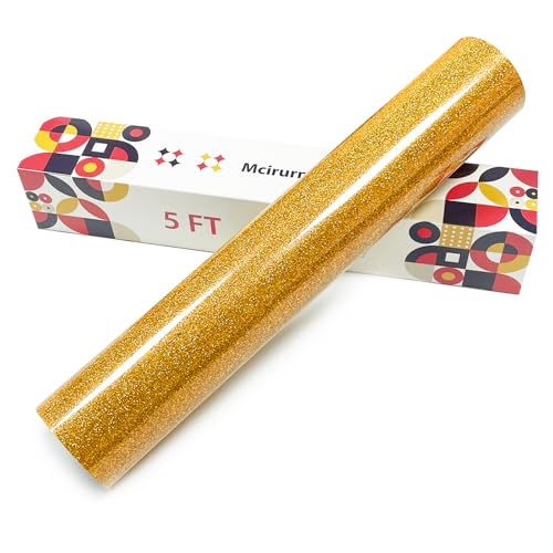 Mcirurn Golden Glitter Heat Transfer Vinyl 12 x 5ft Htv Vinyl Glitter Iron-On for T-Shirts Shirts Crafts Easy Cutting and Weeding Custom Glitter Gifts.
