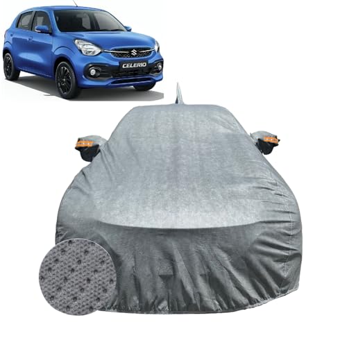 Image of Car Cover For Maruti Suzuki Celerio (2022-2026)| 100% Waterproof Cover with Antenna & REFLECTIVE Mirror Pockets | Dustproof, Scratchproof, Heatproof Celerio Car Cover |Soft Cotton Lining|GREY