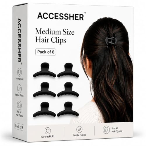 Image of ACCESSHER Black Acrylic Material Medium Size Butterfly Clips /Claw Clips /Hair Clutchers Clips with Tight Grip for Women and Girls (Pack of 6)