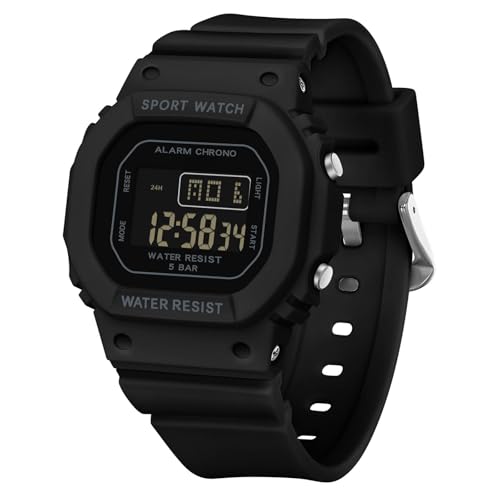 RORIOS Square Electronic Wrist Watch Girls Boys Casual Watch Fashion Multifunctional Digital Watches Waterproof Simple Wristwatch for Men Women Black A
