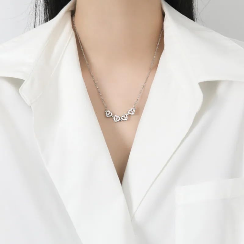 GXNRHG HHRLCH Naszyjnik na szczęście w kształcie serca dla kobiet, 925 Sterling Silver Naszyjnik z czterolistną koniczyną, Naszyjnik z wisiorkiem w kształcie serca miłosnego, Naszyjnik z sercem