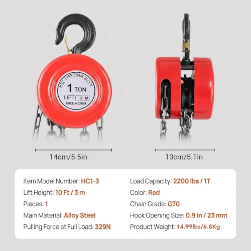 Image of Serplex Hand Chain Hoist with Chain 10 ft Lift for Garage Warehouse