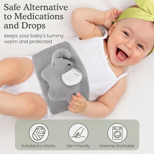 Image of Baby Colic and Gas Relief, Heated Tummy Wrap for Newborns Belly Relief by Soothing Warmth, Baby Heating Pad Swaddling Belt Relief & Soothe Gas, Colic and Upset Stomach for Newborn to Toddler(Elephant)