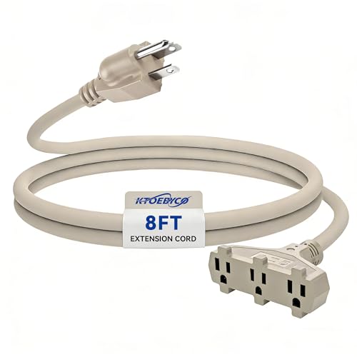 Indoor/Outdoor Extension Cord 13 Amps 125V 3-Outlets 8 Foot 16 Gauge Beige