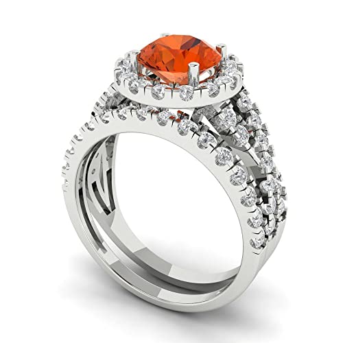 Clara Pucci 2.37ct Round Cut Halo Split Shank Solitaire with Accent Red Zircon Statement Bridal Wedding Ring Band Set 14k White Gold - Image 3