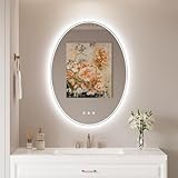 BesMirror LED Bathroom Mirror with Lights 24 x 32'', Oval Led Mirror for Bathroom, Fogless, Dimmable, 3 Colors Changing, IP54, Shatterproof