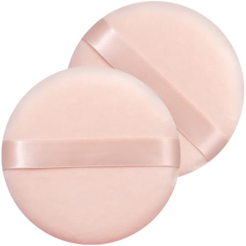 2 polvos grandes de soplo, 5 pulgadas de algodón súper suave, lavable, polvo suelto, polvo para bebé, redondo (beige)