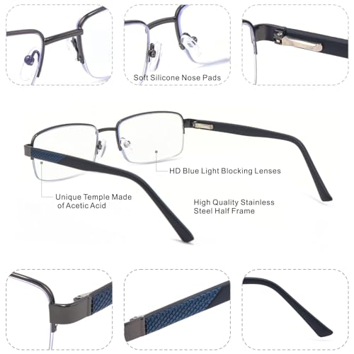 Missfive PREMIUM METAL MULTI-FOCUS Men Premium Multifocus Reading Glasses 0 Power On Top Blue Light Blocking, Far/Mid/Near Progressive Multifocal Readers Metal Frame thumb #5