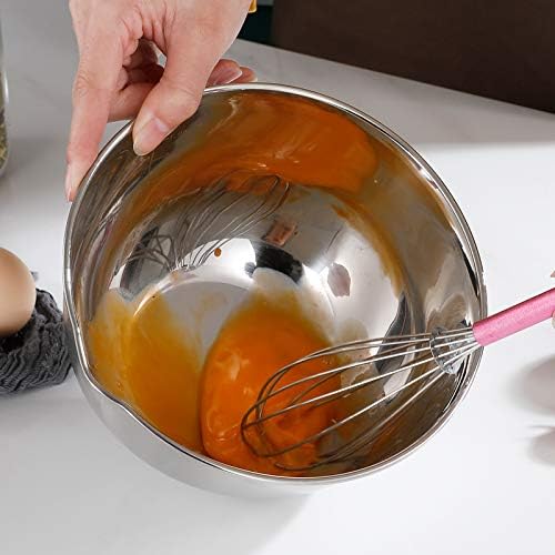 Mixing Bowls 3 Pieces Mixing Bowl Set Stainless Steel Mixing Bowl with Spout Metal Cooking Baking Bowl for Preparing Serving Nesting Bowl Dishwasher Safe 1.5L/ 3L/ 5L