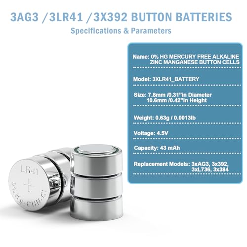 Image of SUZEYAR 3x1.5V Button Coin Cell Batteries 3LR41 Button Batteries, 4.5V Replacement Batteries for Bore Sight, Toys, Keychain LED Flashlight, Replacement for 3xAG3, 3x392, 3xLR41Batteries, 10 Pack