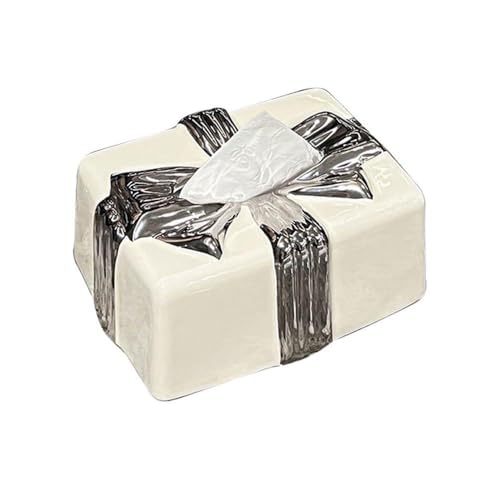 ���_�� Ceramic Tissue Box Bow Shape Home Living Room Office Desktop Organizer �e�[�u���g�b�v(��)