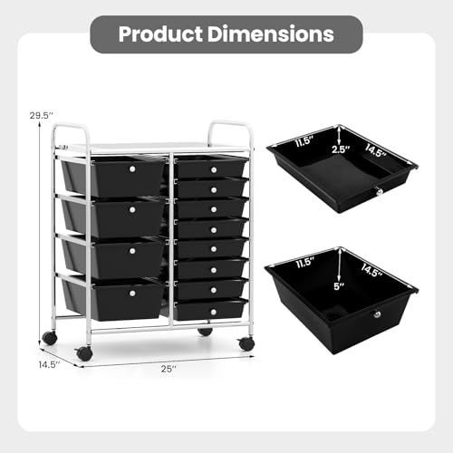 Image of LDAILY 12 Drawer Rolling Storage Cart, Rolling Cart with Drawers for Classroom, Art Supply Craft Organizer on Wheel with Metal Frame & Handles for Home Office School (Black, 12 Drawer Left-Right)
