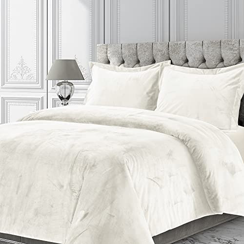 Tribeca Living Velvet Duvet Cover Twin Oversized 2 Piece Set with 1 Sham, 260-GSM Luxury Plush Velvet Duvet Cover with Microfiber Reverse in Venice Ivory Color by Tribeca Living - Used condition - US$15.01