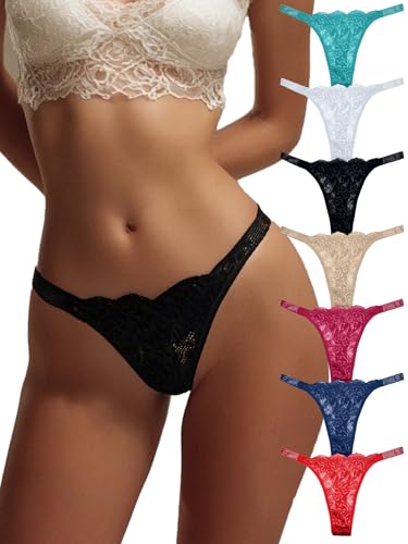 Lace Thongs for Women Cotton Womens Underwear Pack Sexy Underwear T Back Stretch Womens Thongs Underwear 12 Pack