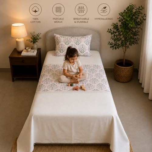 Image of Linen Home Cotton Percale Flat Bedsheet Set Single Size Sequence Pink