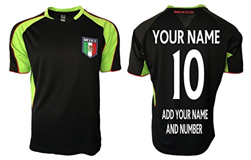 Mexico Soccer Jersey Flag Adult Training Custom Name and Number (M, Black)