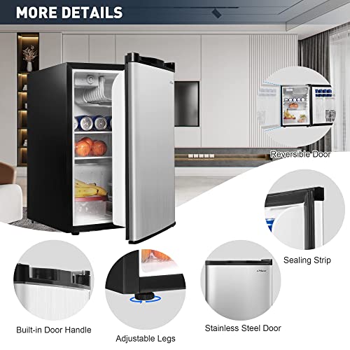Small Fridge With Freezer, Single Door Compact Refrigerator With Reversible Door, Adjustable Legs, Adjustable Thermostat Control, Removable Shelf, Mini Fridge Perfect For Home/Dorm/Office, 2.6 Cu.ft. #TOP5
