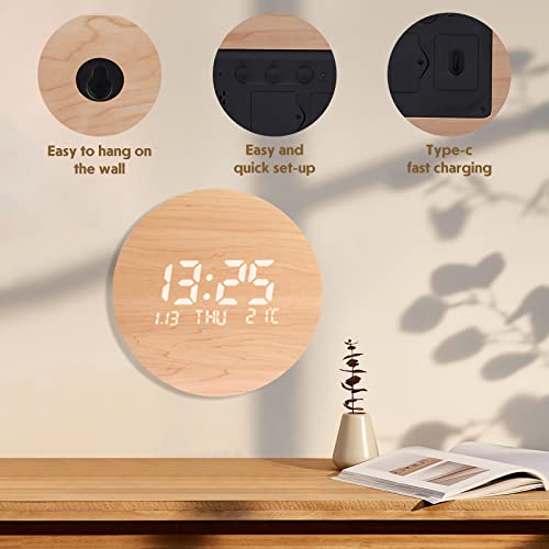 Tostog Wall Clock, Digital Wall Clock Silent Kitchen Clock Non Ticking Wall Clock,10 Inch Led Wall Clocks With Display Of Time/Date/And Temperature,Wooden Clock Decor For Living Room And Office #TOP3