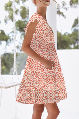 Image of nclook Womens Summer Casual Dresses Sweet Cute V Neck Mini Dress with Pockets Ruffle Short Sleeve