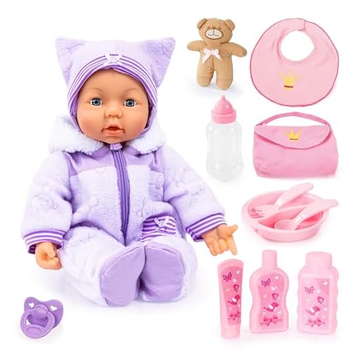 Bayer Design 94694AA Piccolina Magic Eyes babydocka, mjuk kropp, pratar, flyttar munnen och ögonen, tillbehör