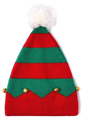 Eohak Gorros tricotados de Natal para mulheres e homens - com pompom chapéu de Natal de inverno verm
