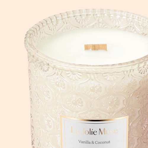 La Jolie Muse CA1107WA-COZYHOMEWARE Vanilla Coconut Candle, Wood Wicked Candles For Home Scented, Natural Soy Wax, Large Glass Jar Candle thumb #5